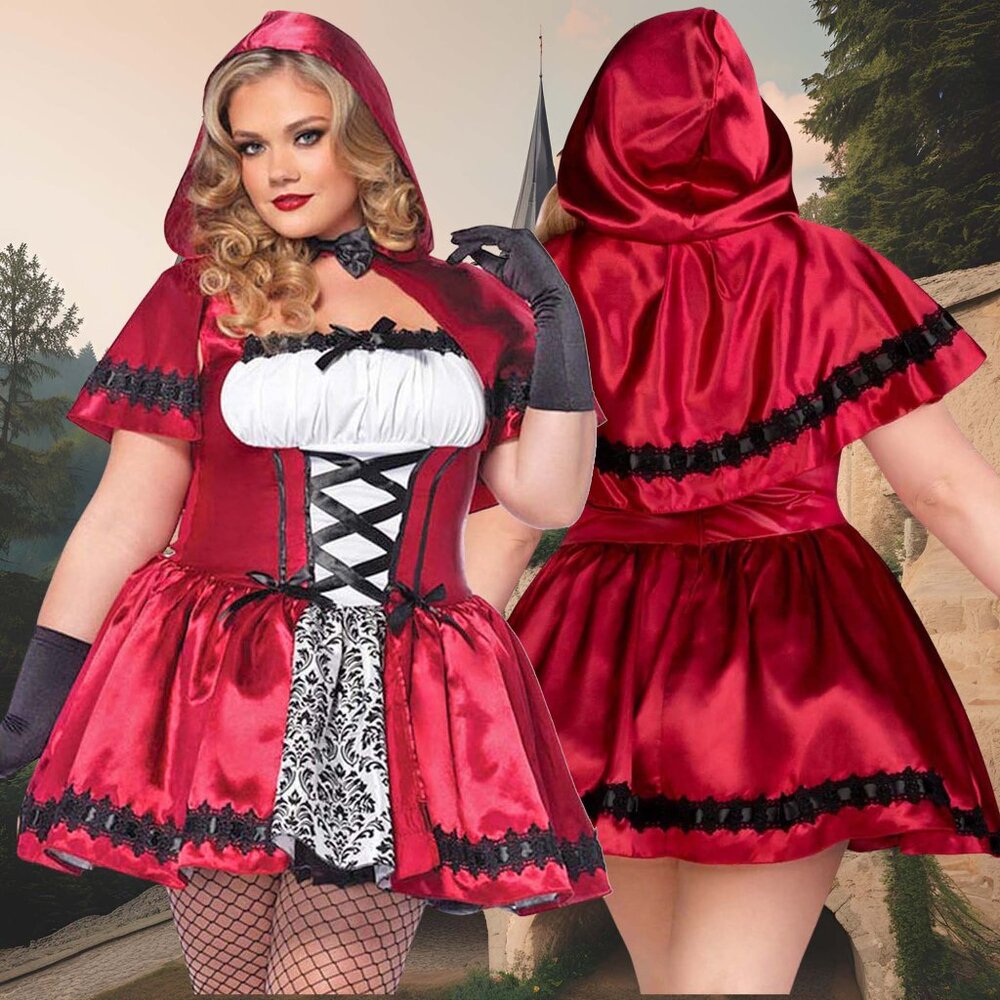 Goth Red Riding Hood Costume 1x/2x Womens Plus Size Halloween Roleplay Outfit